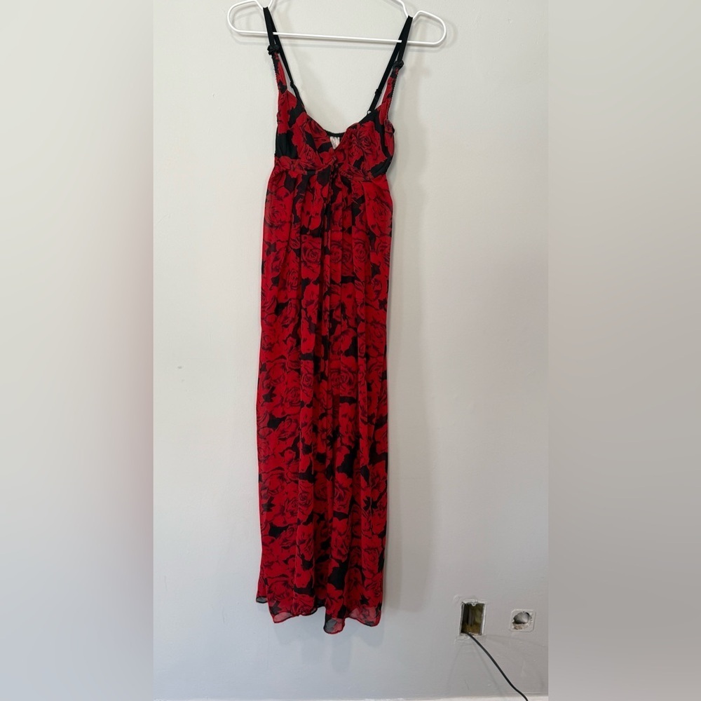 Victoria's Secret Black & Red Vintage with Floral Pattern Dress Size XS 2148